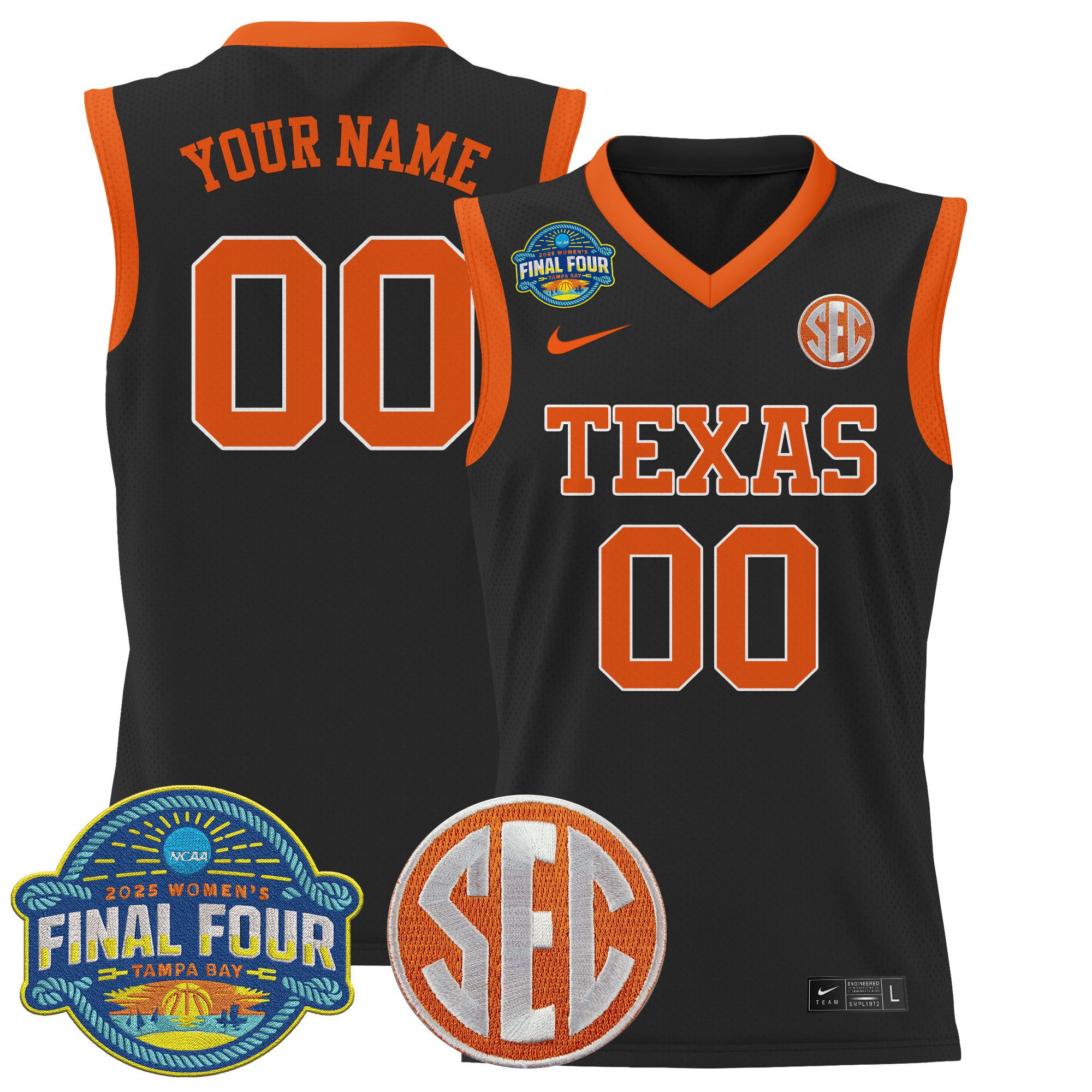 Men Texas Longhorns Black 2025 Nike Final Four Patch Lightweight Basketball Custom NCAA Jersey->customized ncaa jersey->Custom Jersey